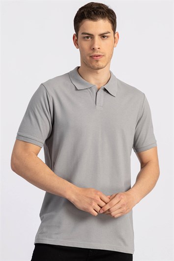 Slim Fit Dar Kesim Düz Düğmesiz Polo Yaka Erkek T-Shirt